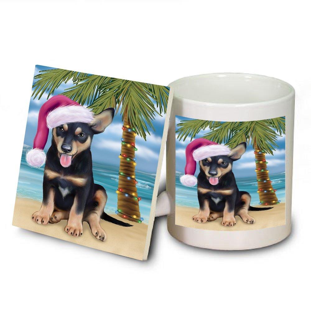 Summertime Australian Kelpie Puppy On Beach Christmas Mug And Coaster Set Muc0516