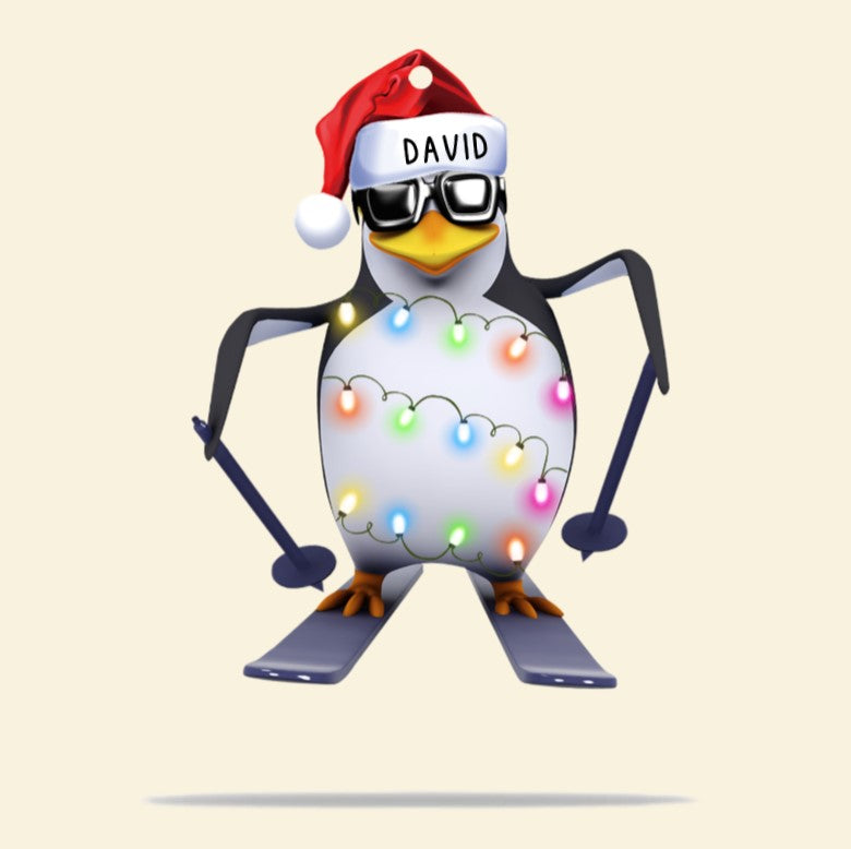 Skiing Penguin Christmas Light Personalized Acrylic Custom Shape Ornament