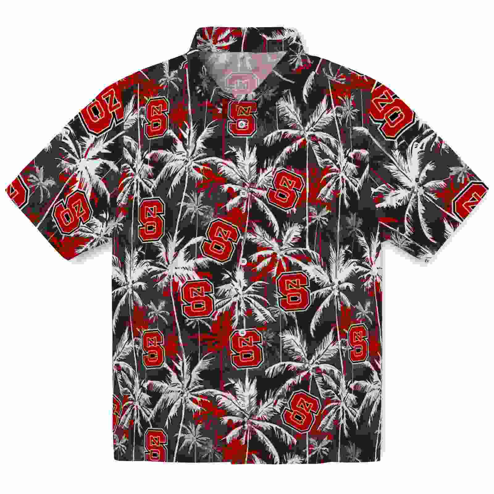 Nc State Wolfpack Palm Pattern Red Black Hawaiian Shirt