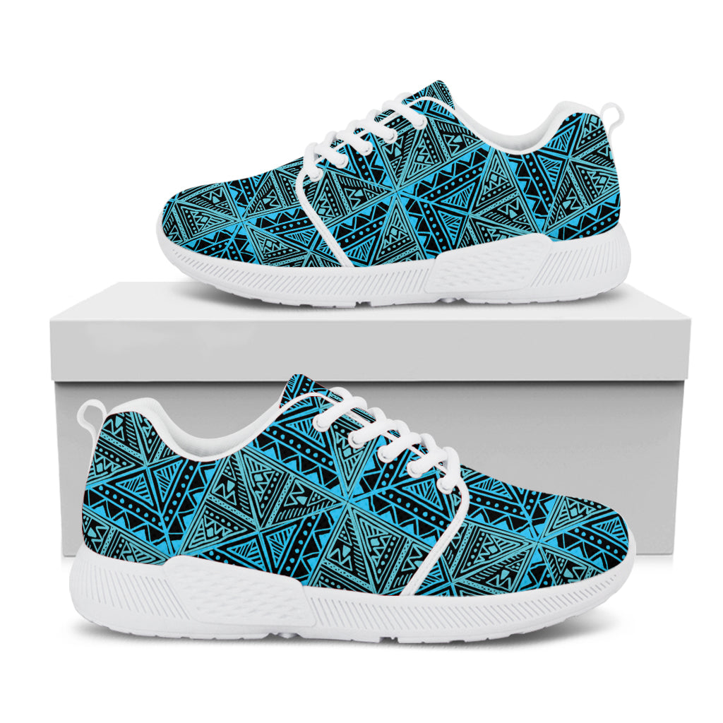 Turquoise African Ethnic Pattern Print White Athletic Shoes