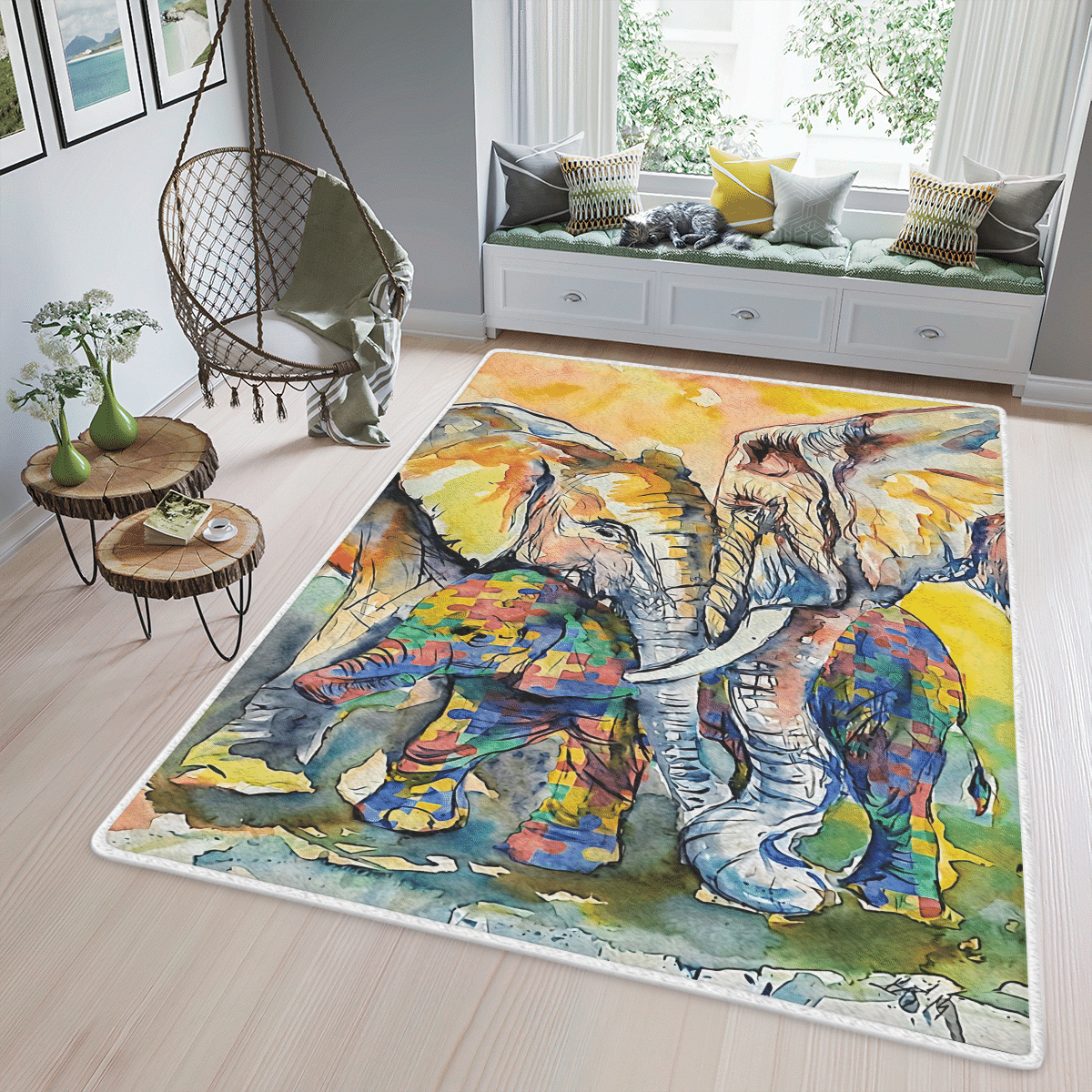 Wooni Elephant Autism Color Area Rug, Rectangle Rug Wn12022235