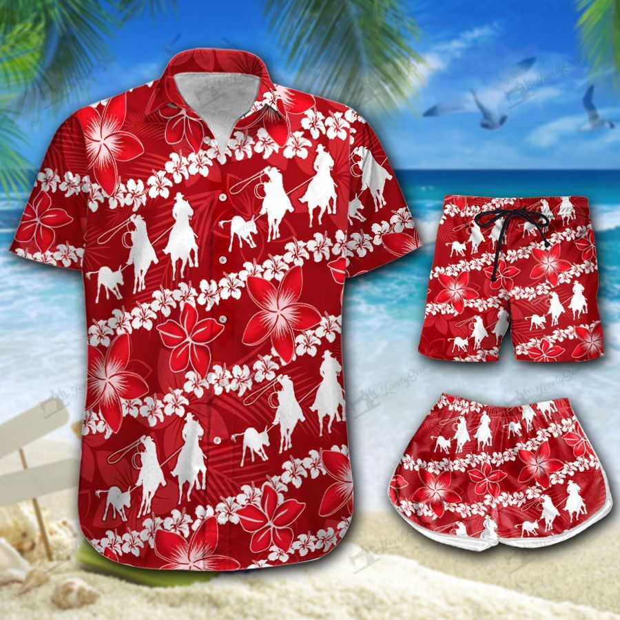 Team Roping Hawaiian Shirt Shorts Ha58166