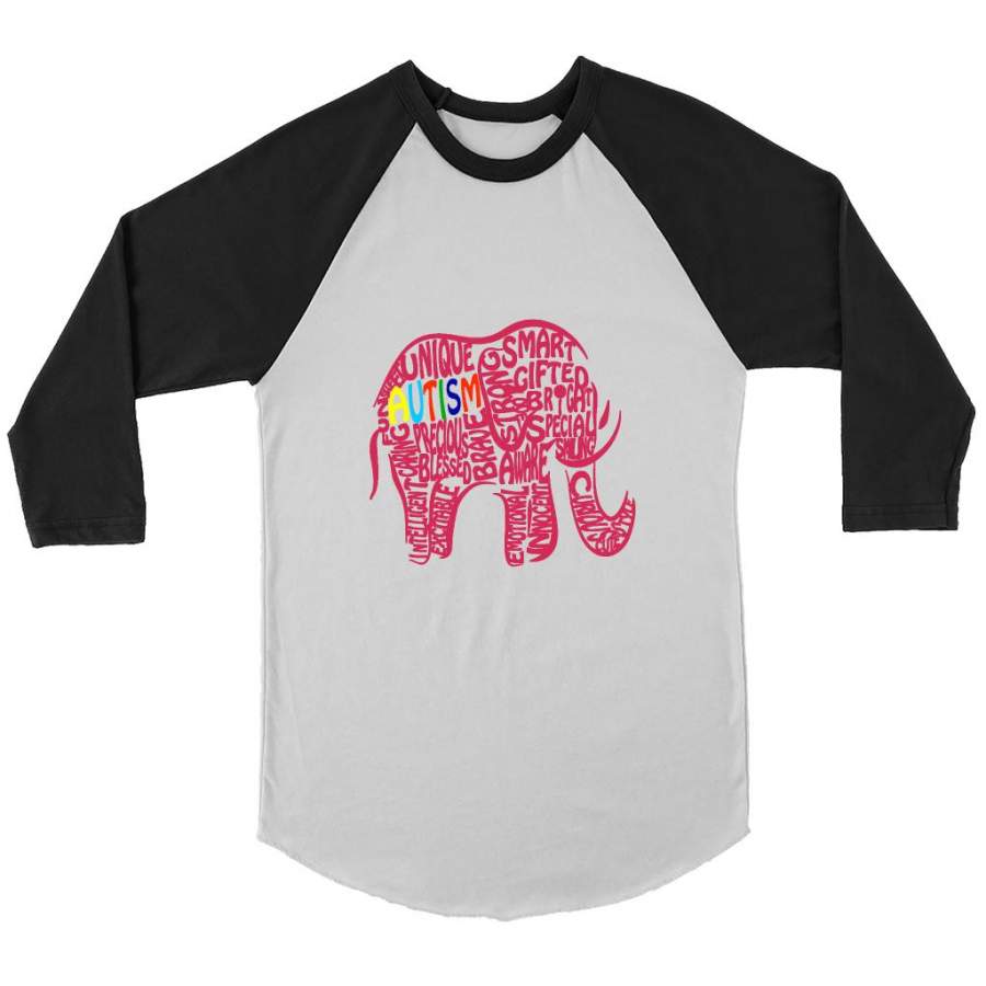 Autism Awareness Elephant 1 – Canvas 3/4 Raglan Shirt