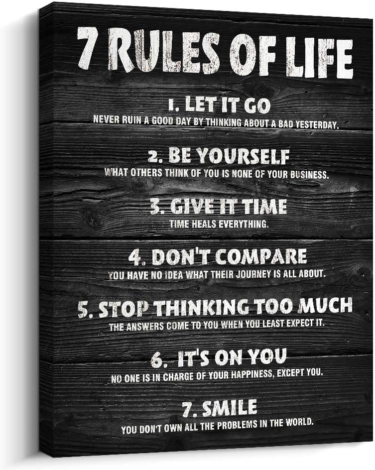 7 Rules Of Life Motivational Canvas, 7 Rules Of Life Wall Art Print, Motivational Art Print