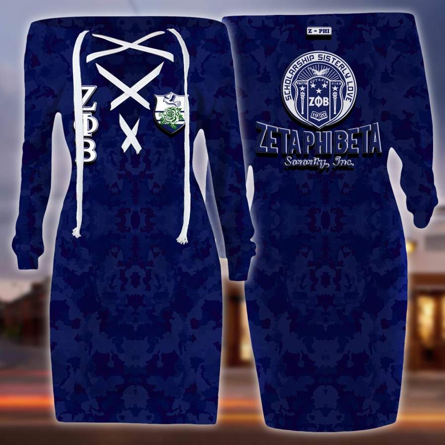 Zeta Phi Beta lace up criss cross V-neck sweater dress