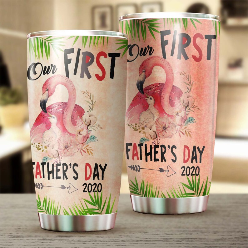 First Father’S Day Gift Custom Year Flamingo Personalized Tumbler-Dad Tumbler-Birthday Christmas Gift Father’S Day Gift For New Dad