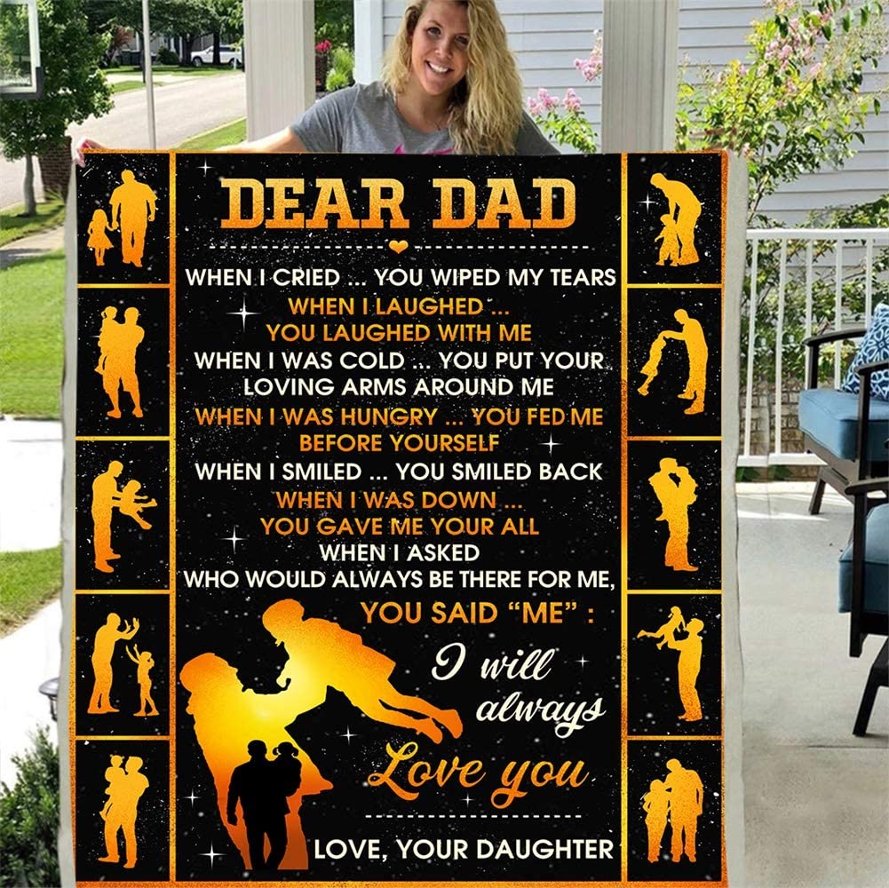 to My Dear DAD Love Your Daughter Lion 3D Custom Fleece Photo Blanket Father’s Day Birthday Gift