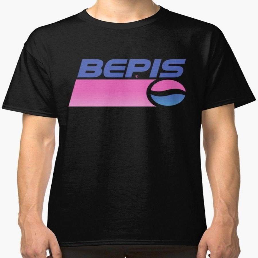 Bepis Aesthetic Men’s Black T-Shirt Leisure Fashion Short Sleeves Tee Crew Neck Tops