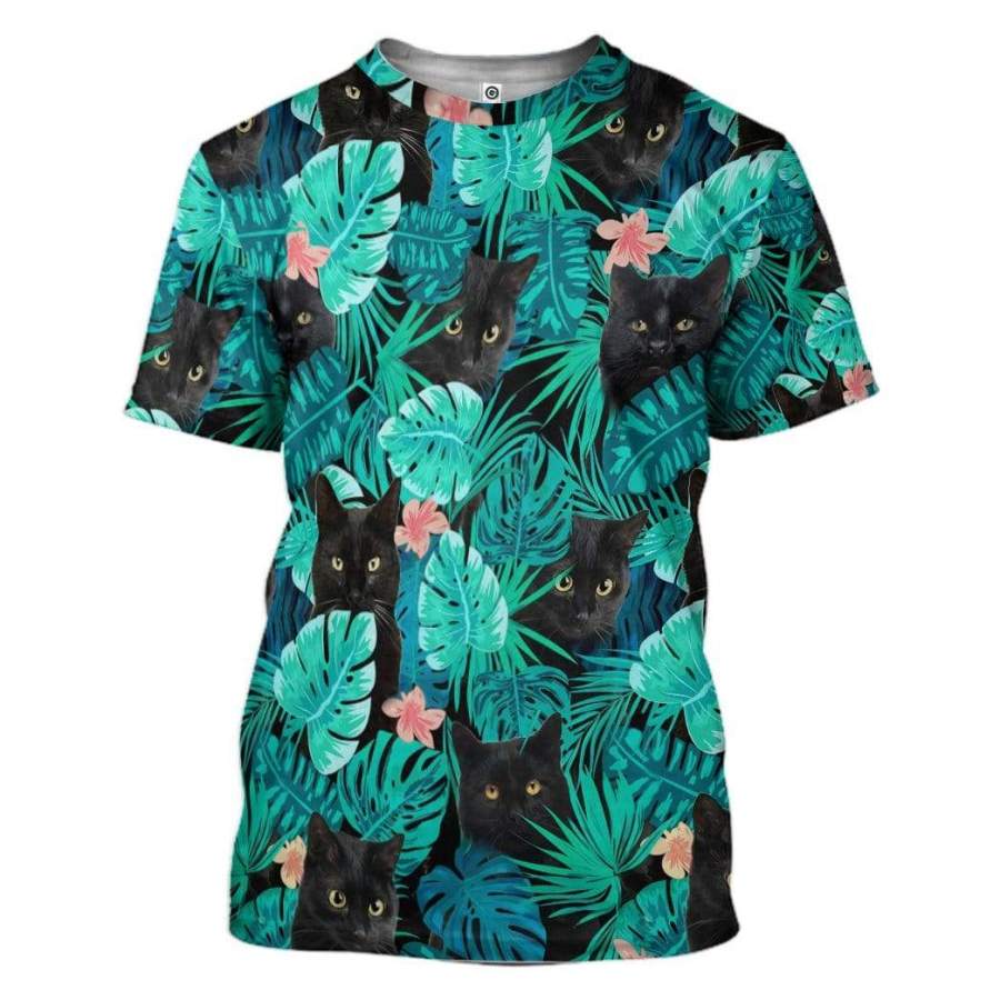 Gearhuman Black Cat Tropical Hawaiian Custom Tshirt Apparel Ha29719