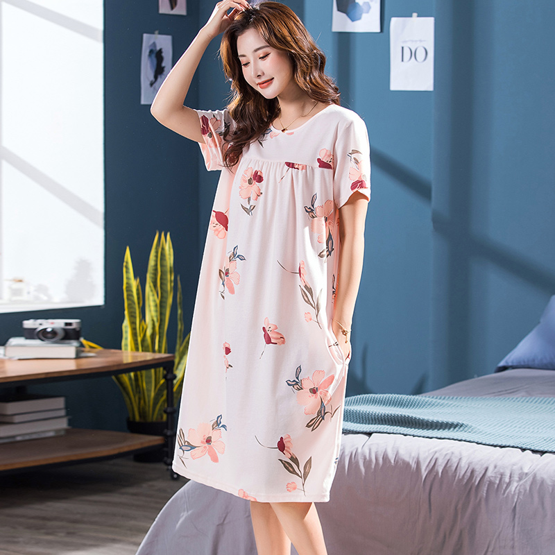 2022 Summer Women’s Short Sleeve Cotton Sleepwear Home Nightshirt Women Causal Sleepwear Loose Ladies Nightgown Women Dress XXXL alx