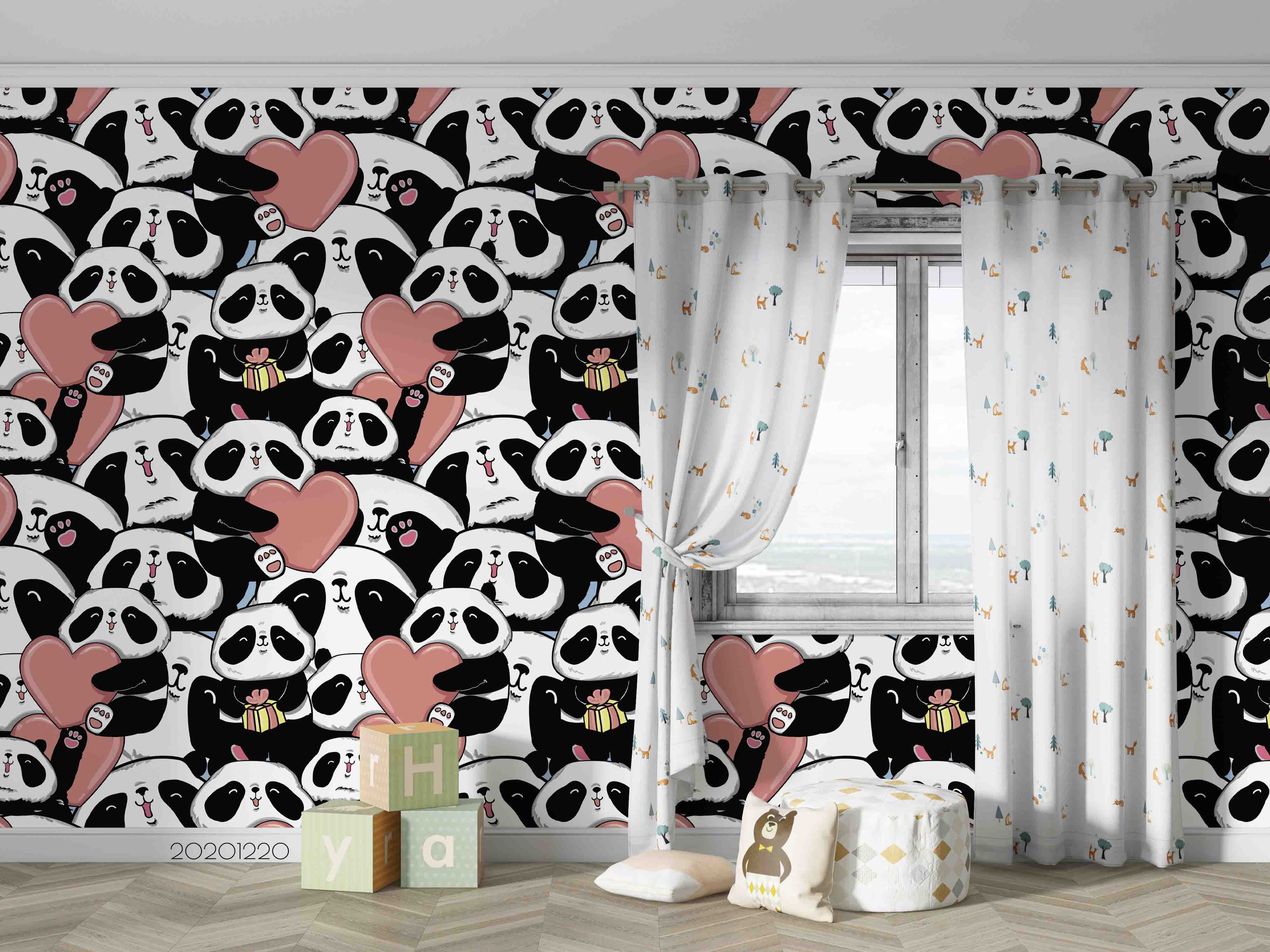 3D Hand Drawn Animal Panda Wall Mural Wallpaper Lqh 79