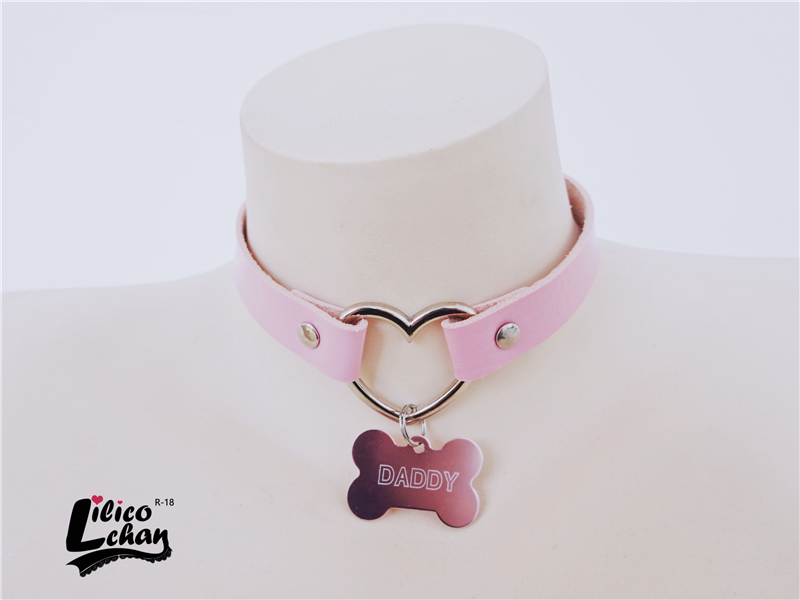 Pink Peach Girls Heart Dog Bone Shape DADDY&PUPPY Choker Short Clavicle Necklaces Fashion For Women Cute Jewelry Accessories New alx