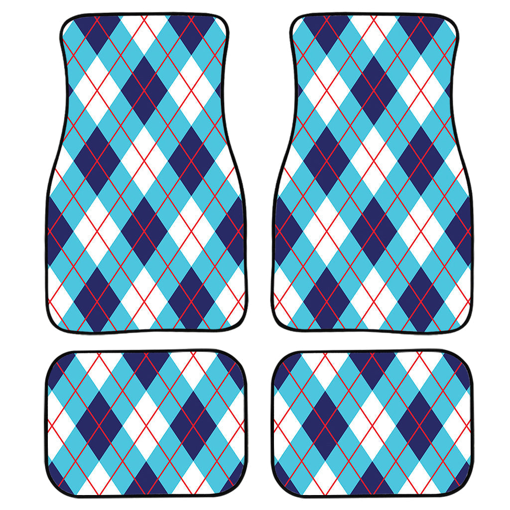 White Blue And Red Argyle Pattern Print Front And Back Car Floor Mats, Front Car Mat