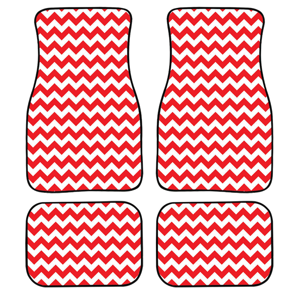 Red And White Chevron Pattern Print Front And Back Car Floor Mats, Front Car Mat