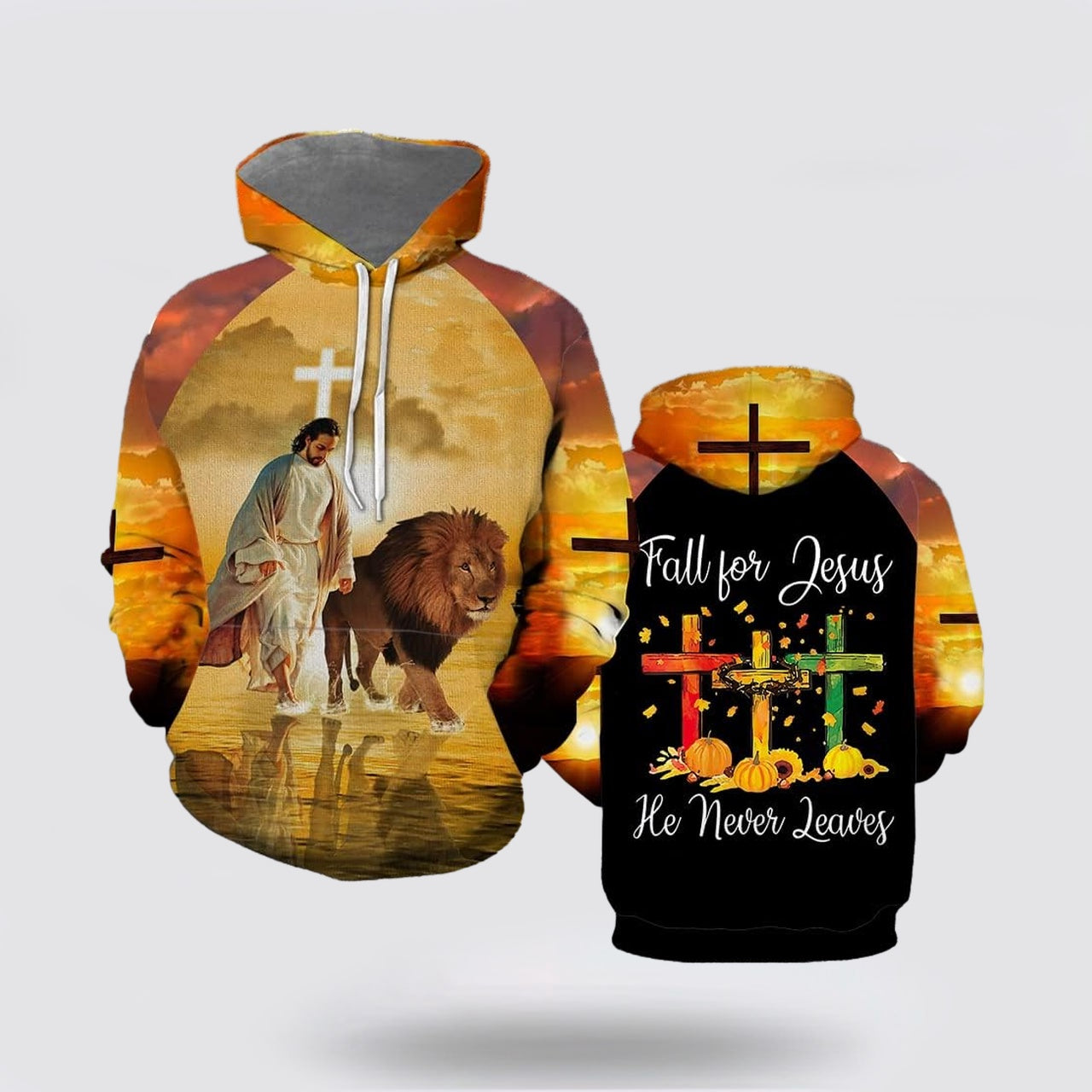 Jesus Walks With Lion Fall For Jesus He Never Leaves 3D Hoodies For Women Men  Christian Apparel Hoodies