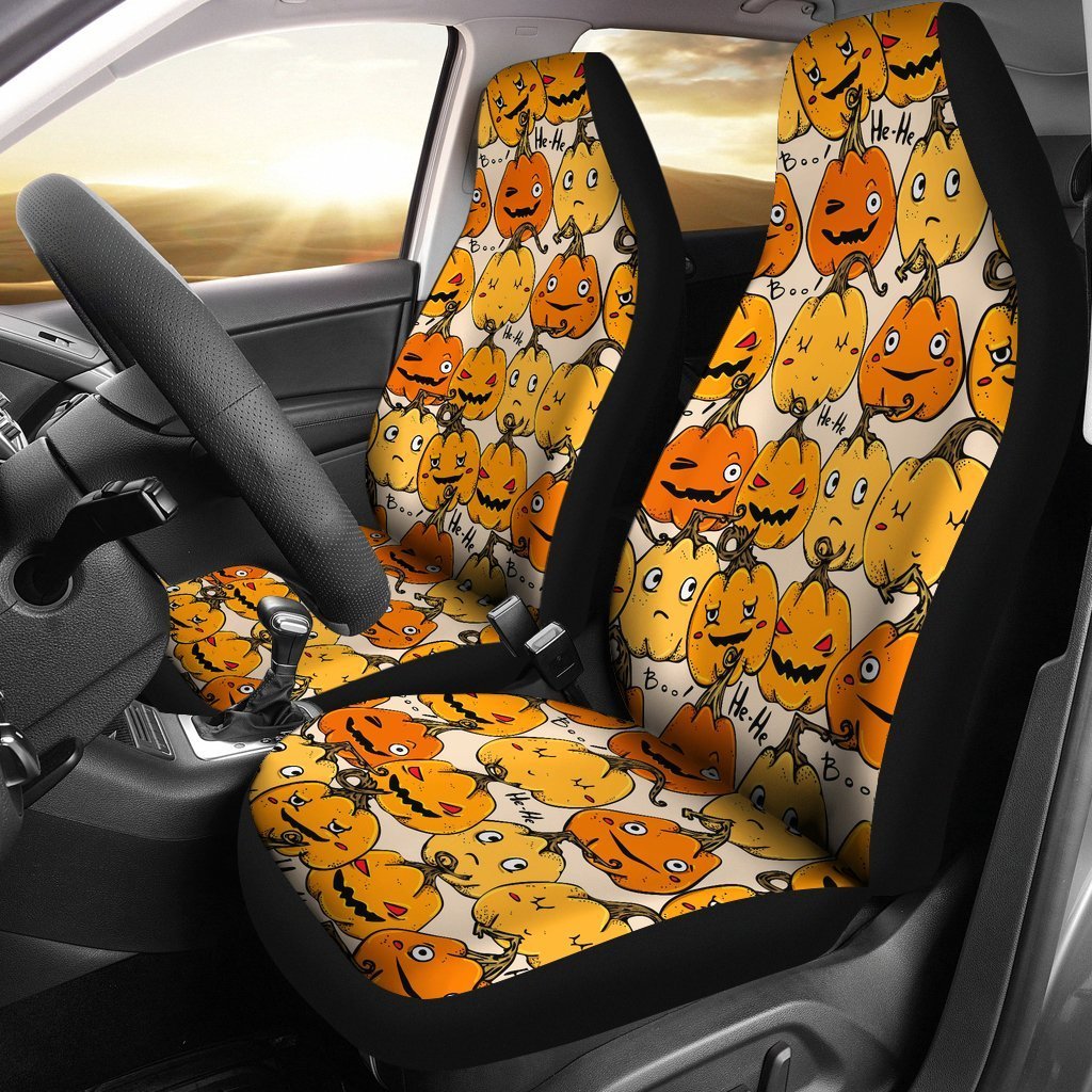 Halloween Pumpkin Pattern Print Seat Cover Car Seat Covers Set 2 Pc, Car Accessories Car Mats Jack-o'-lantern ShirtHome Style