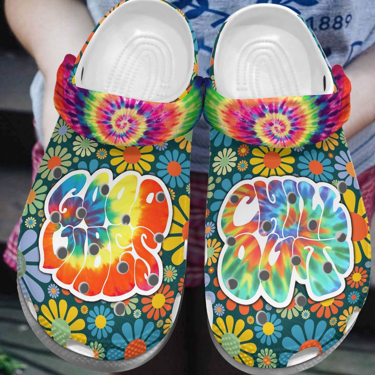 Hippie Personalized Clog, Custom Name, Text, Color, Number Fashion Style For Women, Men, Kid, Print 3D Good Vibes Chill Out