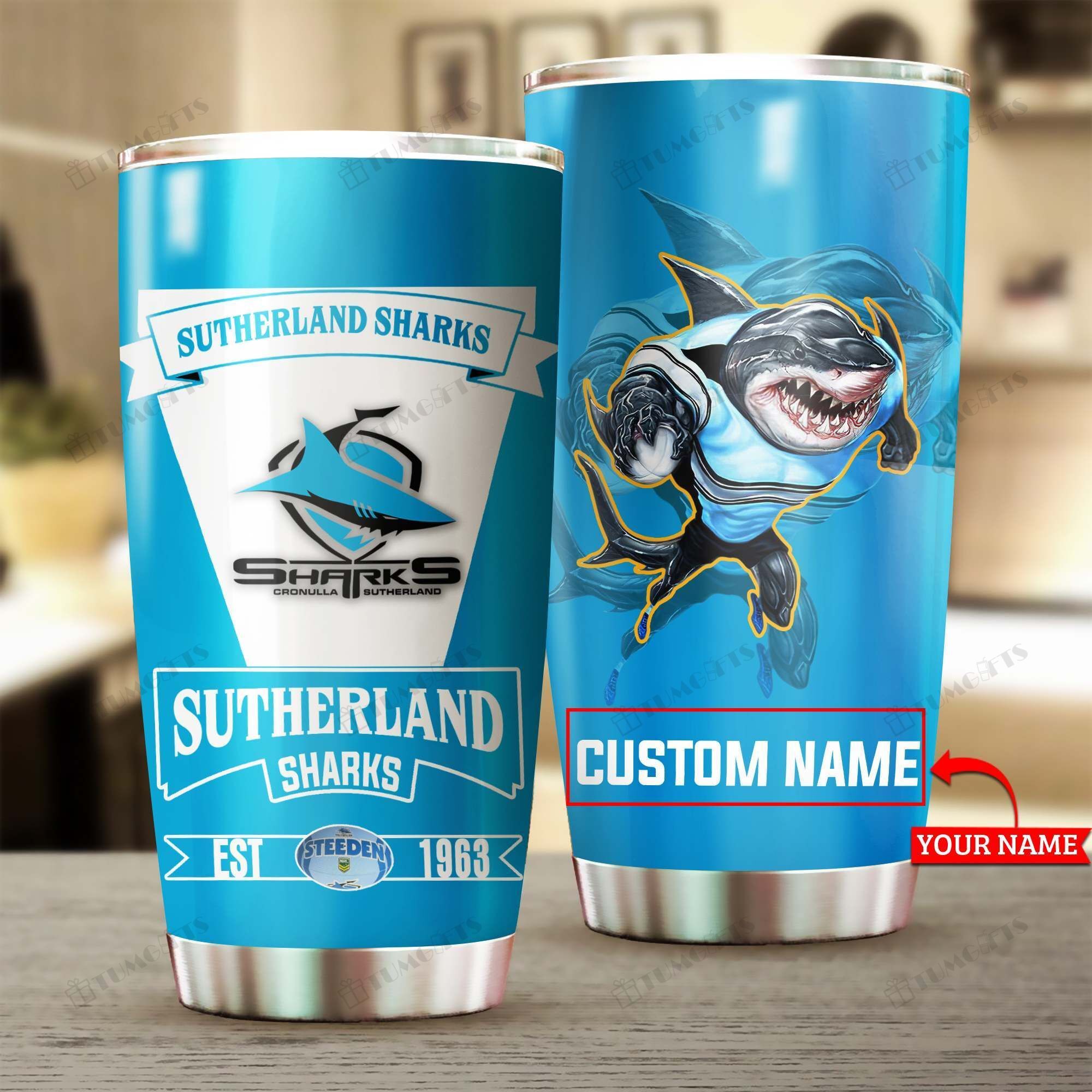 Buy Personalized Sutherland Sharks Custom Stainless Steel Tumbler