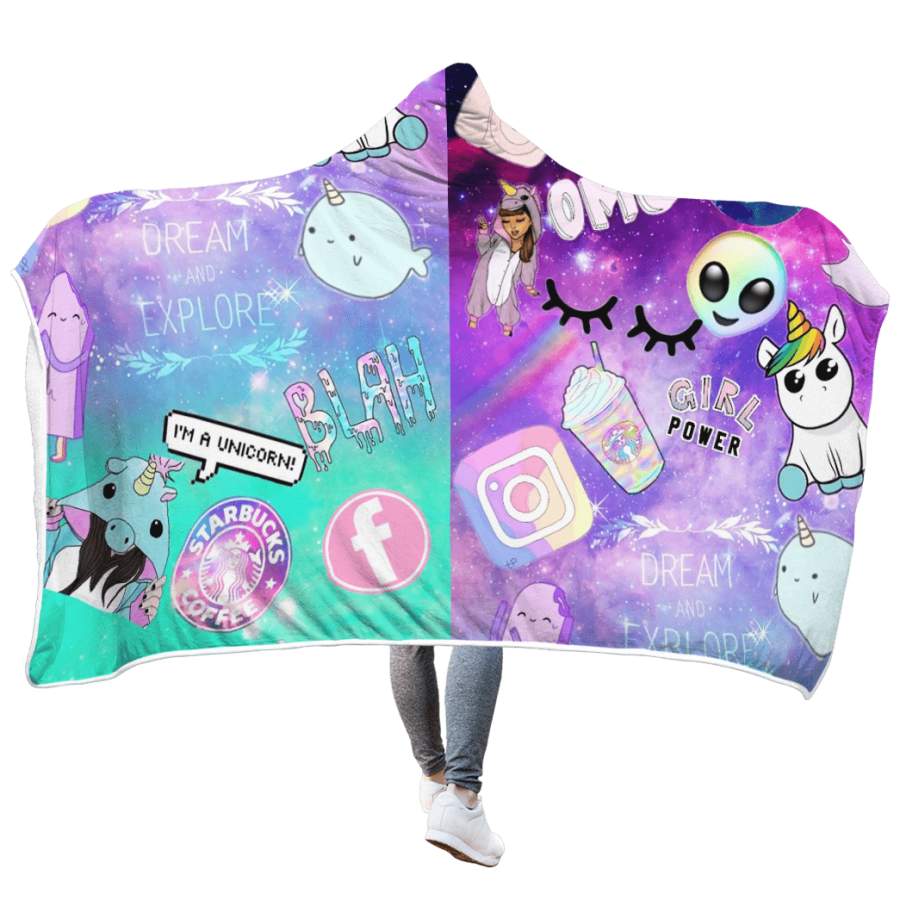 Unicorn Exploring World Custom Hooded Blanket