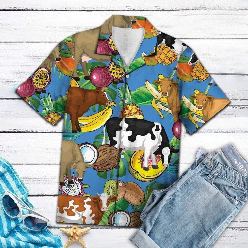 Get Here Cow Tropical Fruits Hawaii Aloha Shirts Ha8047