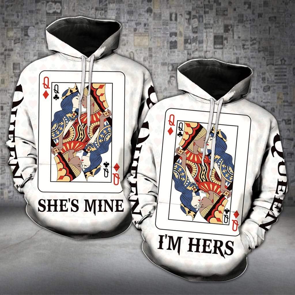 Couple Queens Girl White Poker Card Hoodie 3D