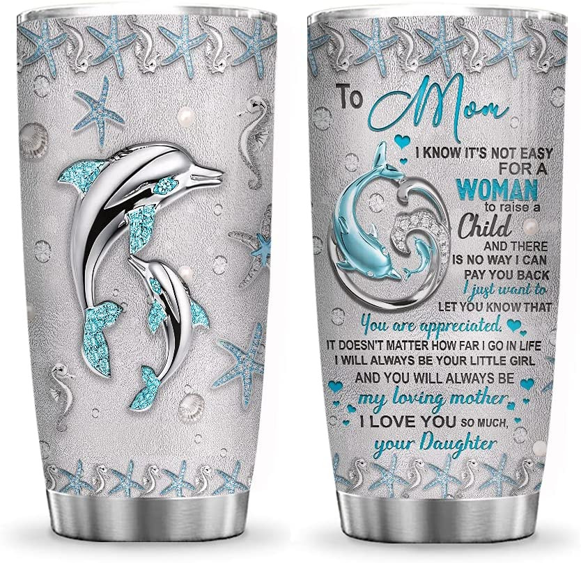 20Oz Printed To My Mom Dolphin Jewelry Style Tumbler Cup With Lid Mug