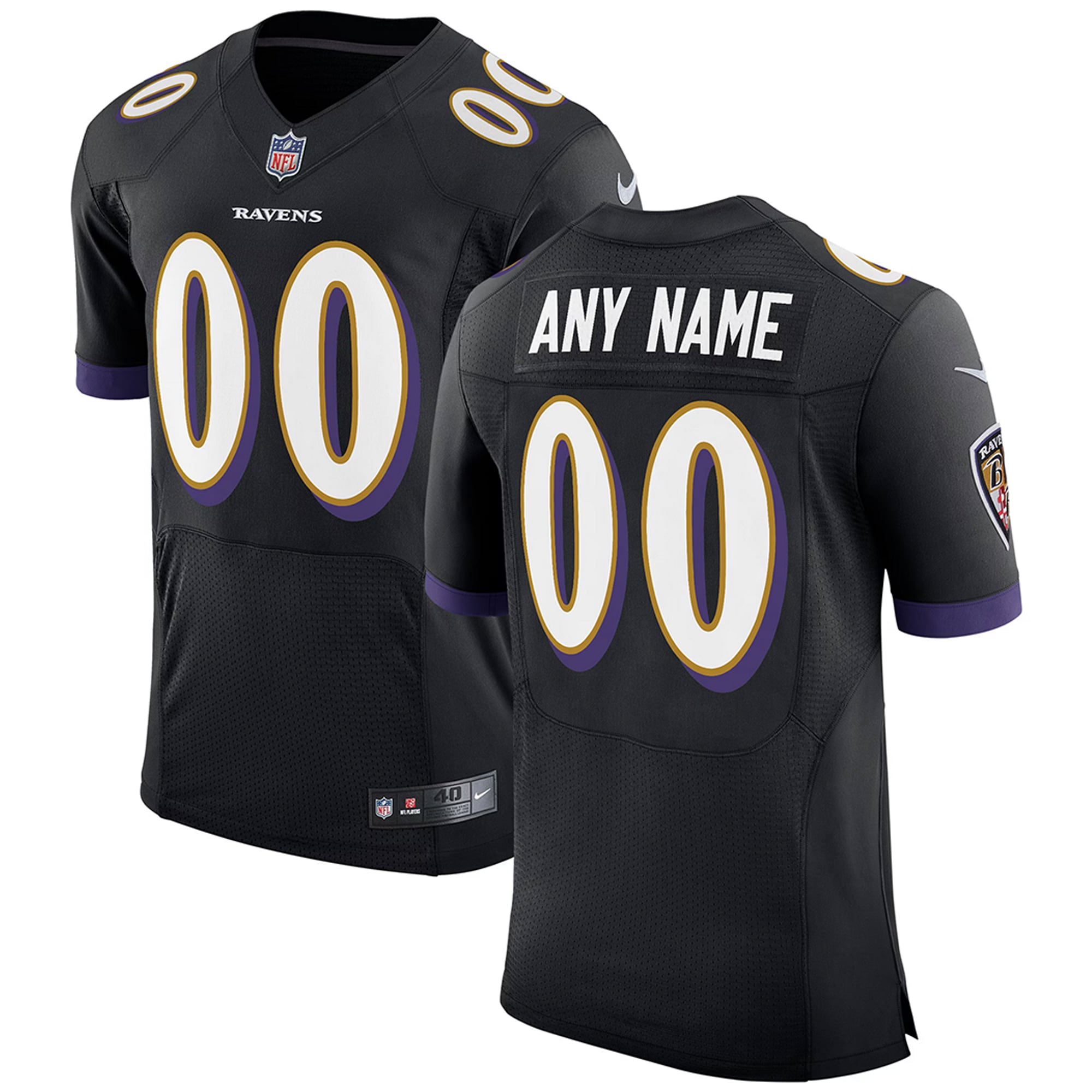 Men’s Baltimore Ravens Black Speed Machine Elite Custom Jersey