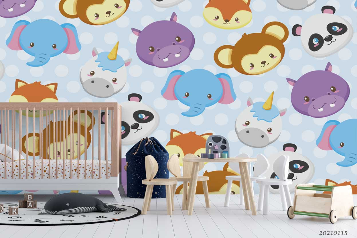 3D Cartoon Animal Elephant Monkey Panda Wall Mural Wallpaper Lqh 4