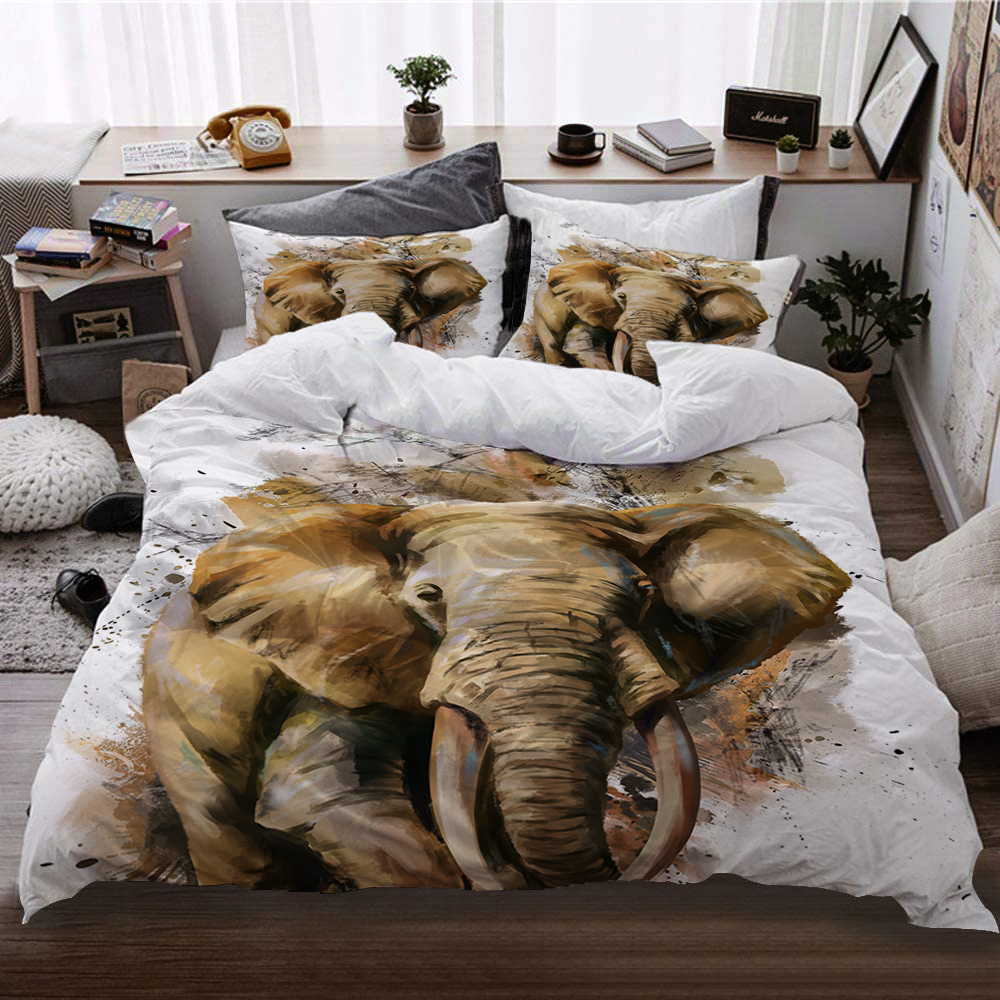 3D Printing Elephant Pos Bedding Set,220 240 Duvet Cover With Pillowcase,140×210 Cover,Black King Blanket Cover