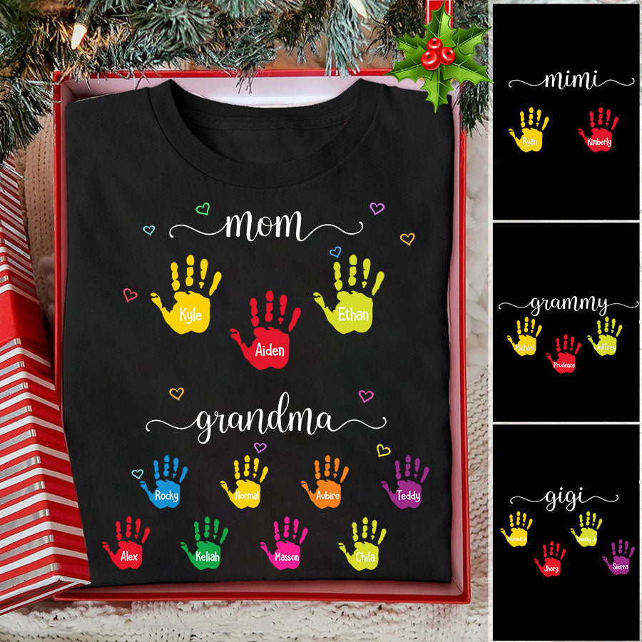 Personalized Mom Grandma Hand Down Grandkid Names T Shirt