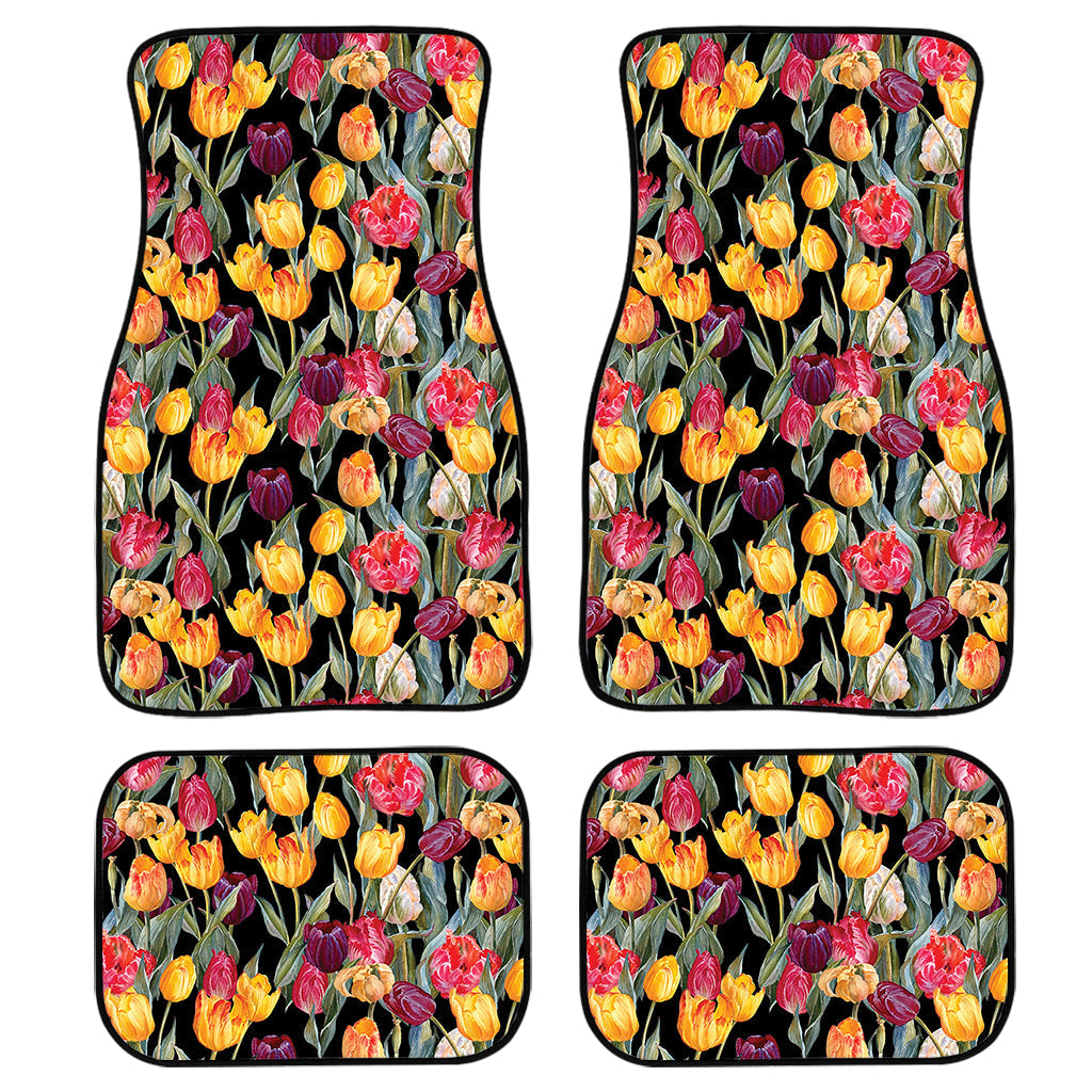 Colorful Watercolor Tulip Pattern Print Front And Back Car Floor Mats, Front Car Mat