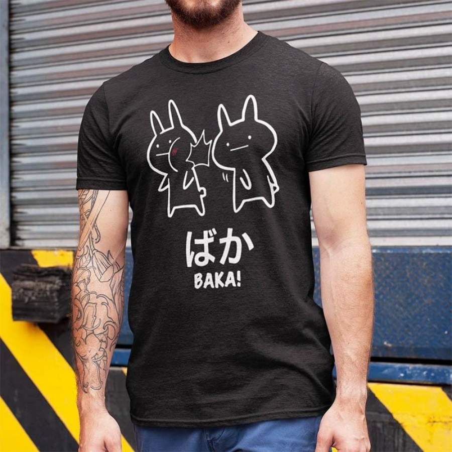 Baka Rabbit Slap T Shirt Japan Funny Anime Tops Men Short Sleeve Cotton O-Neck Tee Novelty Japanese T-Shirt Eu Size