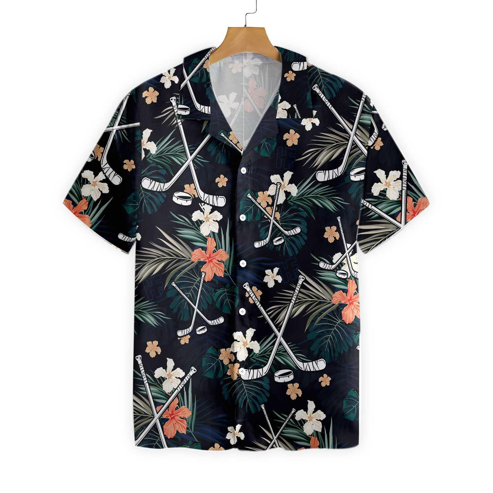 Hockey Tropical Black Blue Hawaii Shirt Ha60711