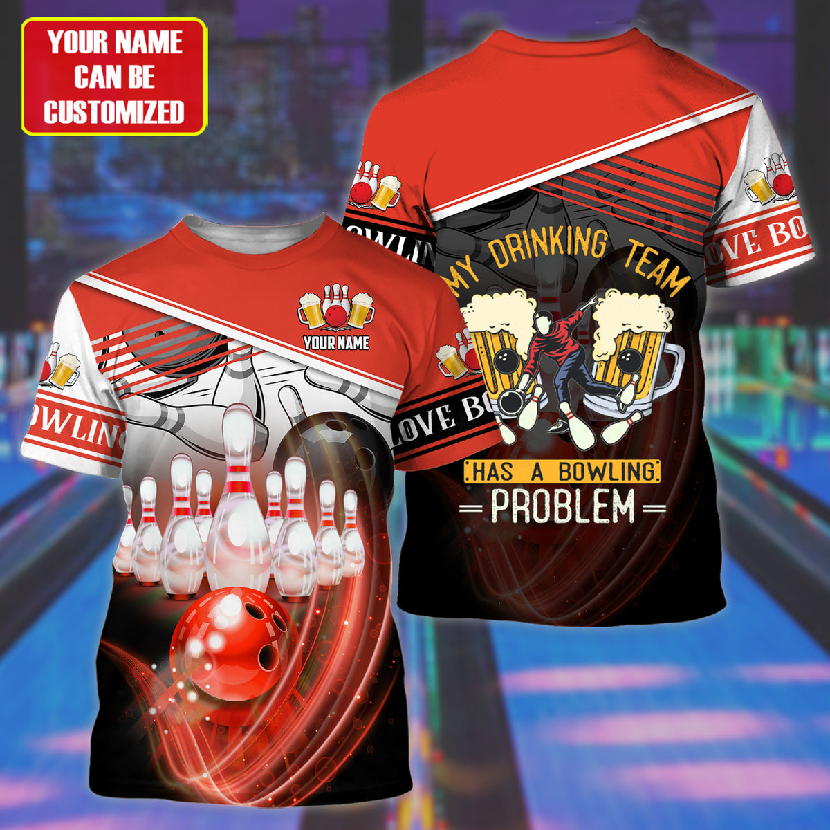 Personalized Name Any Color Bowling Beer All Over Printed Unisex All Over Print Shirt