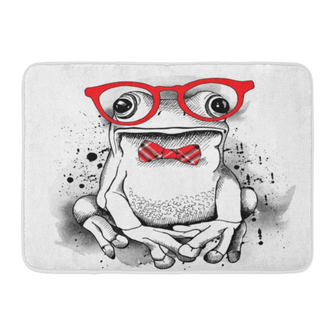 Hipster White Toad With Of Frog Wearing Glasses And Red Tie Face Animal Rug Doormat Welcome Mat House Warming Gift Home Decor Funny Doormat Gift Idea