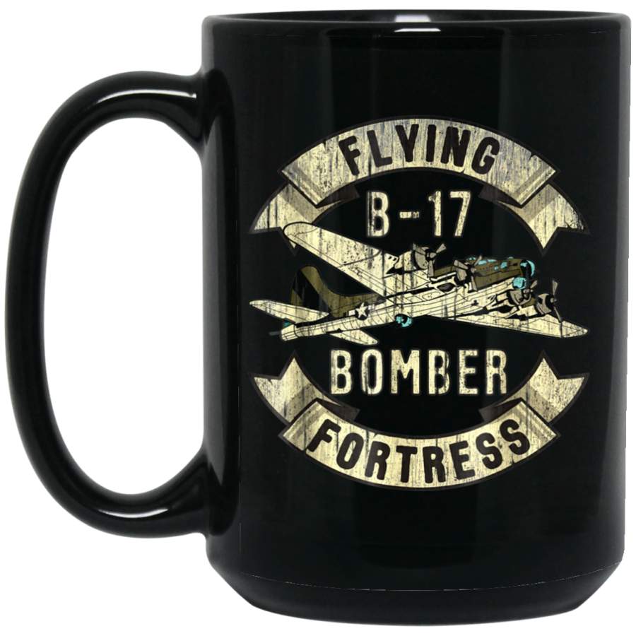 Vintage B-17 Bomber WW2 Plane Aviation 15 oz Black Mug