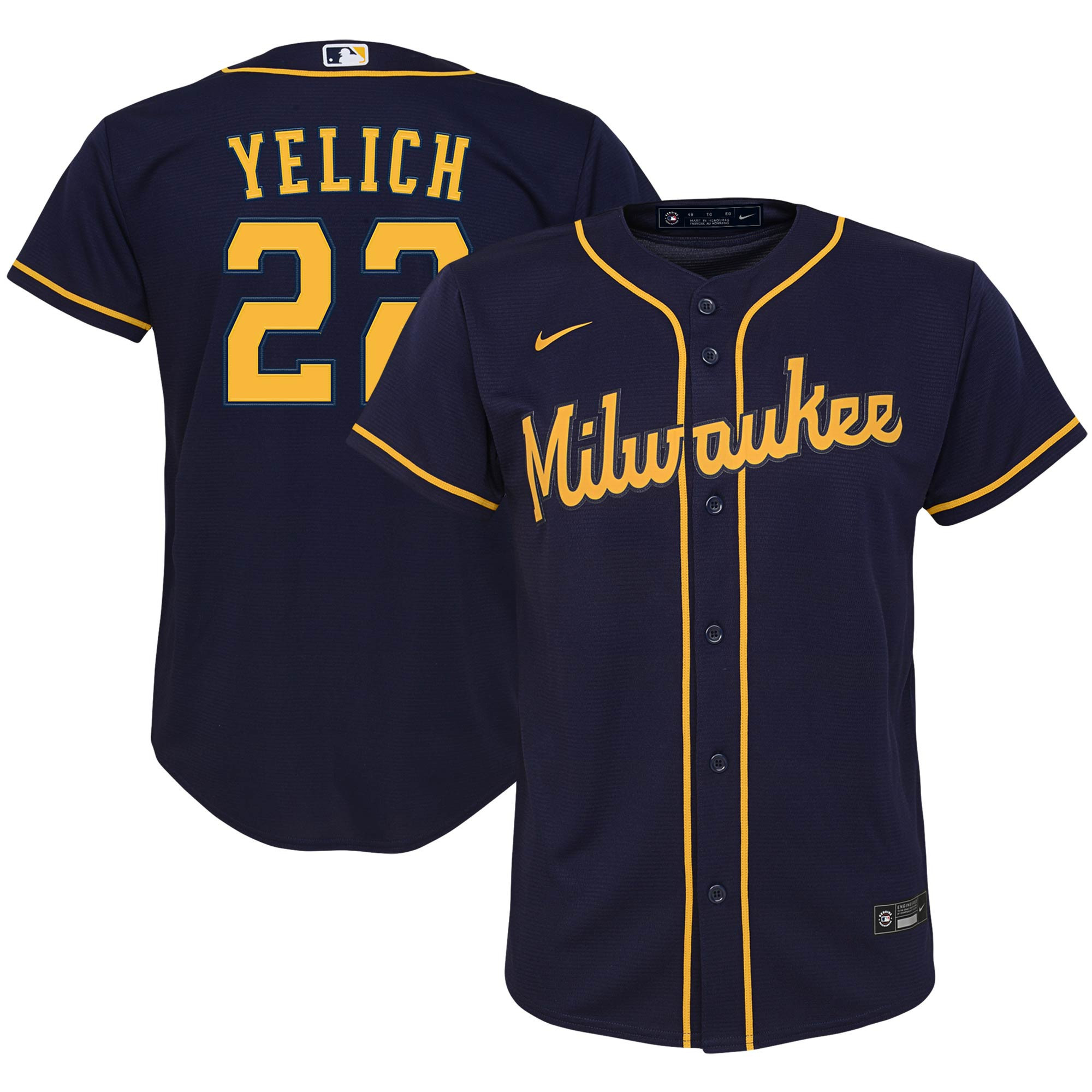 Christian Yelich Milwaukee Brewers Alternate Replica Player Jersey – Navy MLB