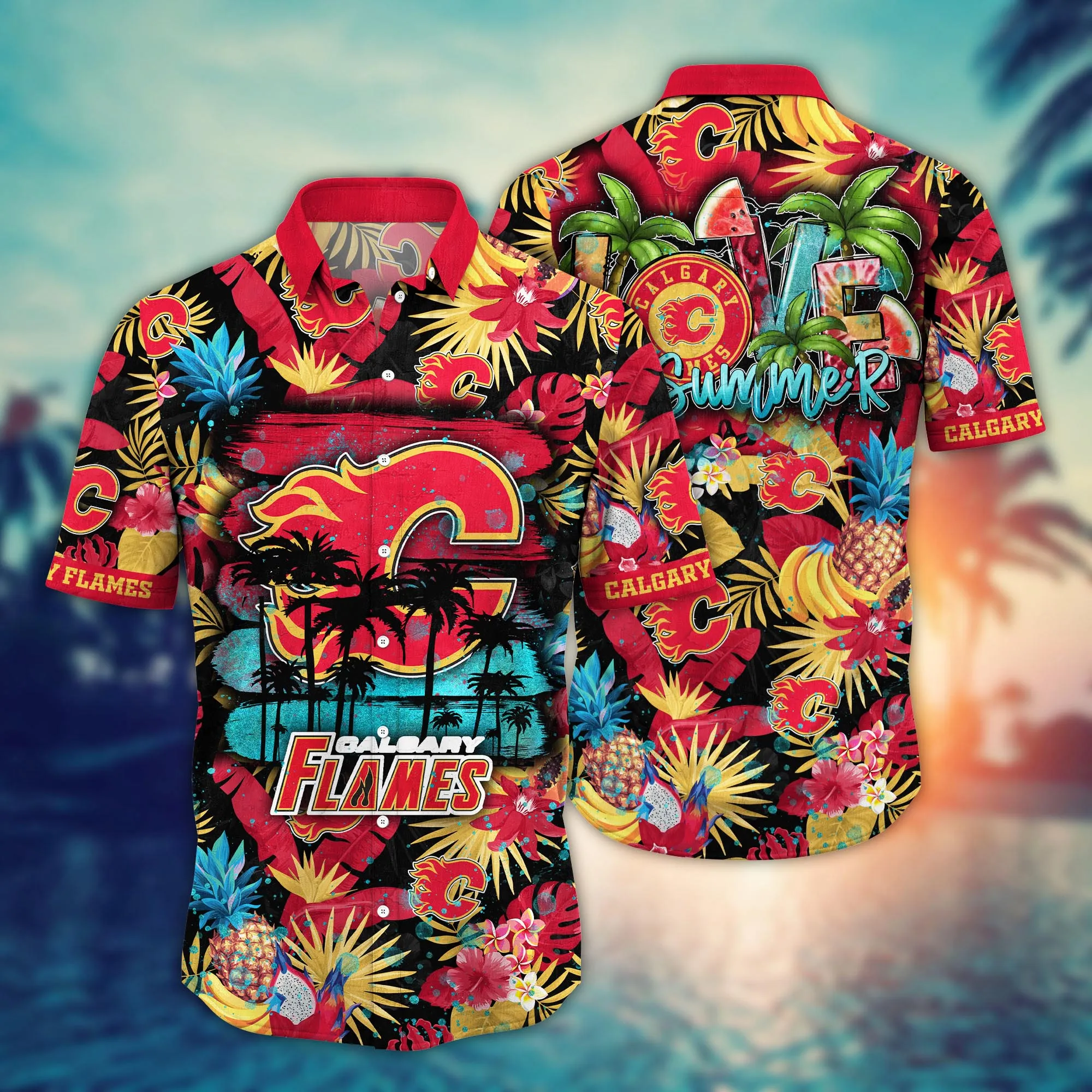 Calgary Flames Nhl Hawaiian Shirt Flip Flopstime Aloha Shirt