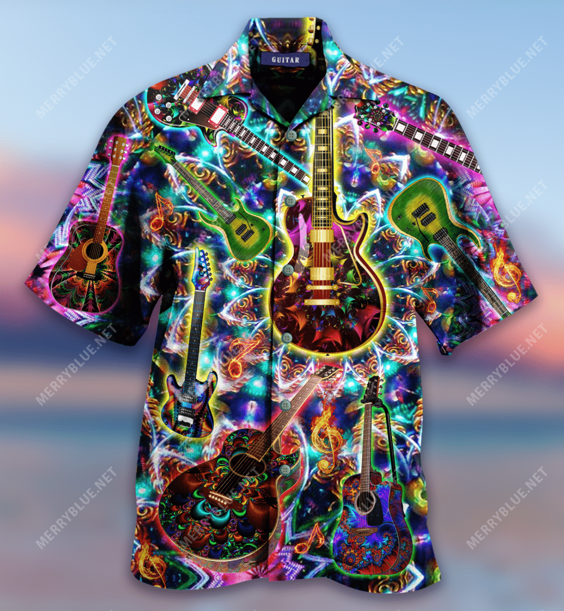 High Quality Colorful Kaleidoscope Guitar Unisex Hawaii Shirt Ha87869