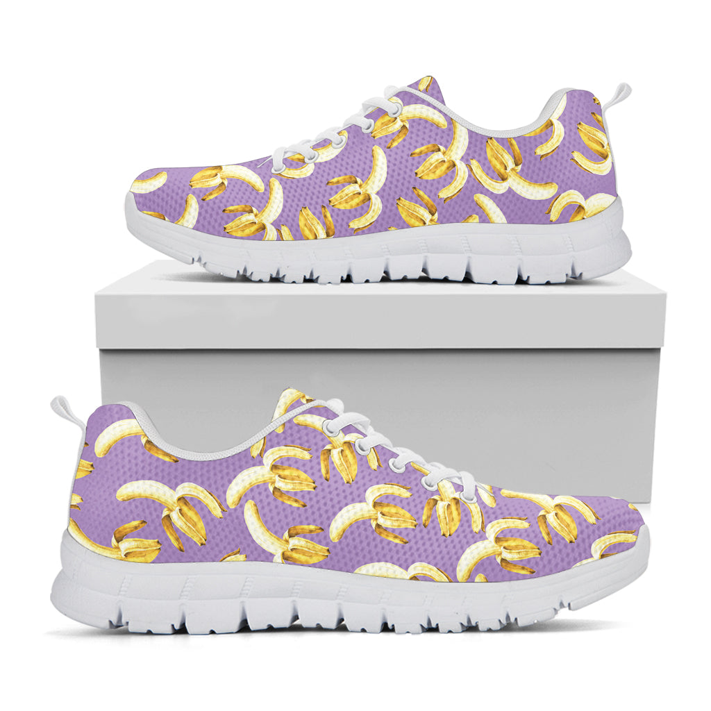 Watercolor Banana Pattern Print White Sneakers