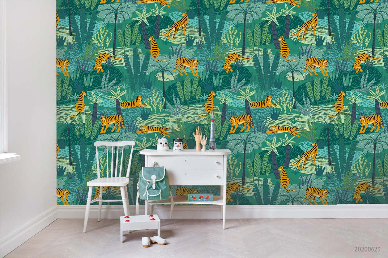 3D Tropical Green Leaf Tiger Wall Mural Wallpaper A283 Lqh