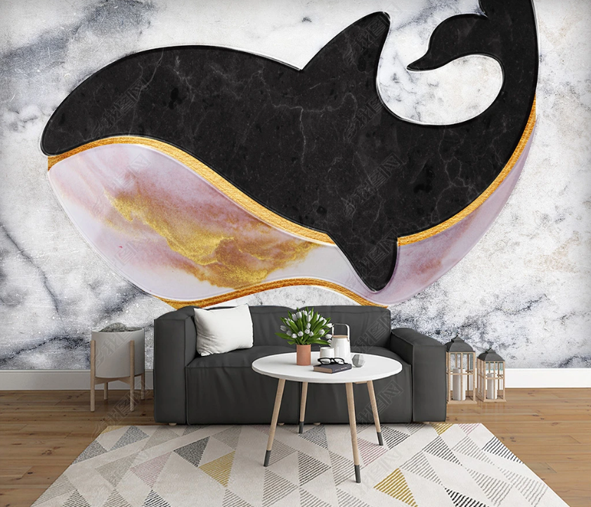 3D Marble Texture Whale Texture Wall Mural Wallpaper Lqh 214