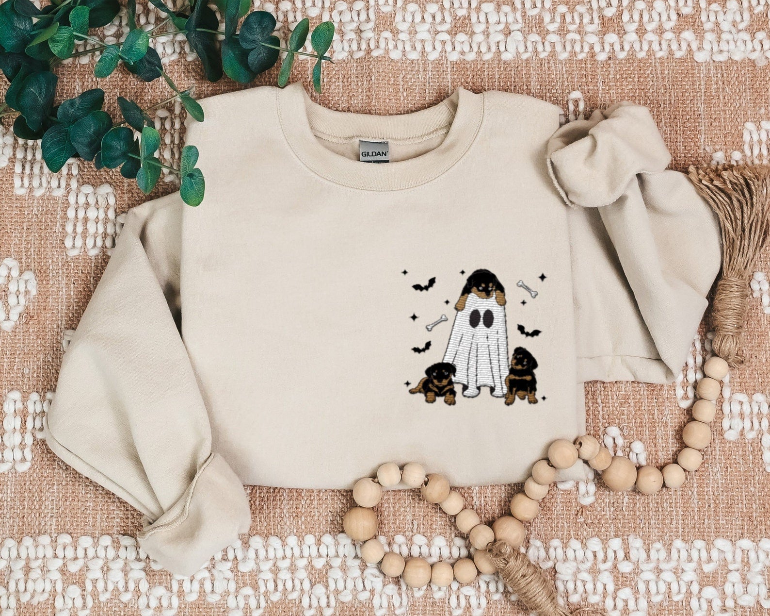 Cute Ghost Dog Embroidered Sweatshirt 2D Crewneck Sweatshirt All Over Print Sweatshirt For Women Sweatshirt For Men Sws2452