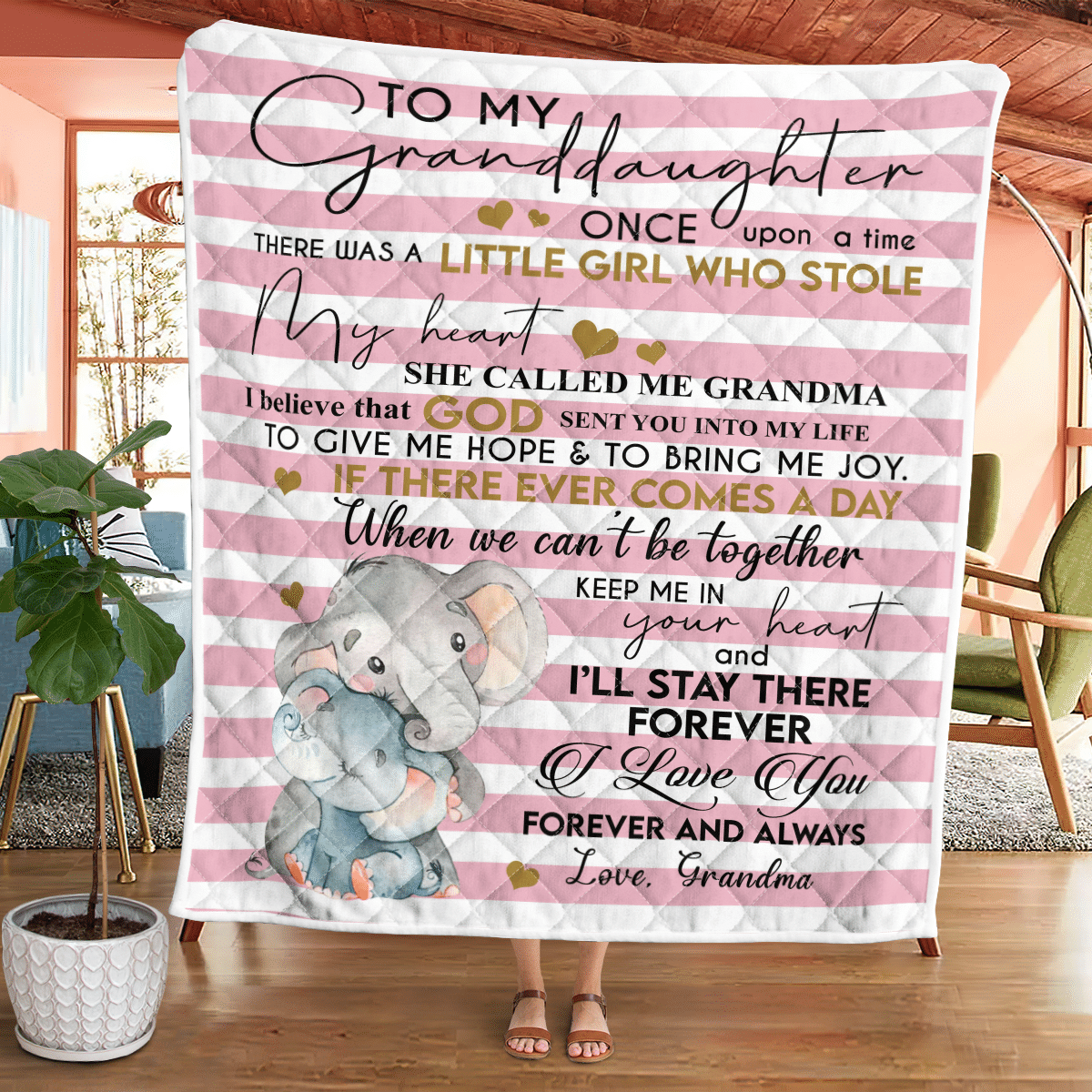 To My Granddaughter I Love You Forever And Always – Elephant Quilt Wq080322158