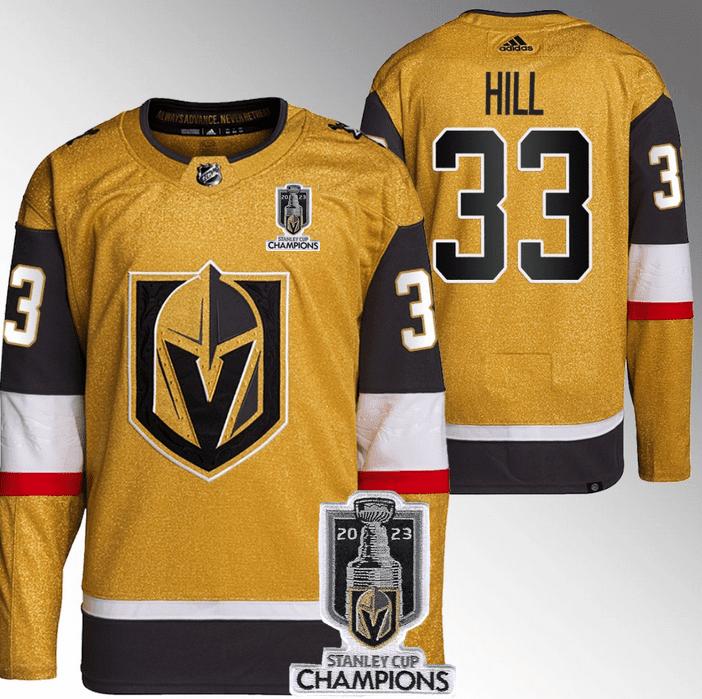 Adin Hill 33 Vegas Golden Knights 2023 Stanley Cup Champions Patch Breakaway Home Jersey – Gold