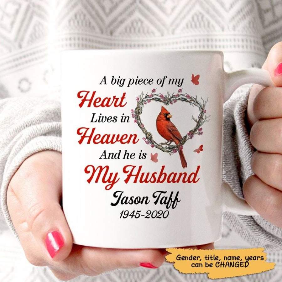 A Big Piece Of My Heart Lives In Heaven Cardinal Memorial Personalized Mug