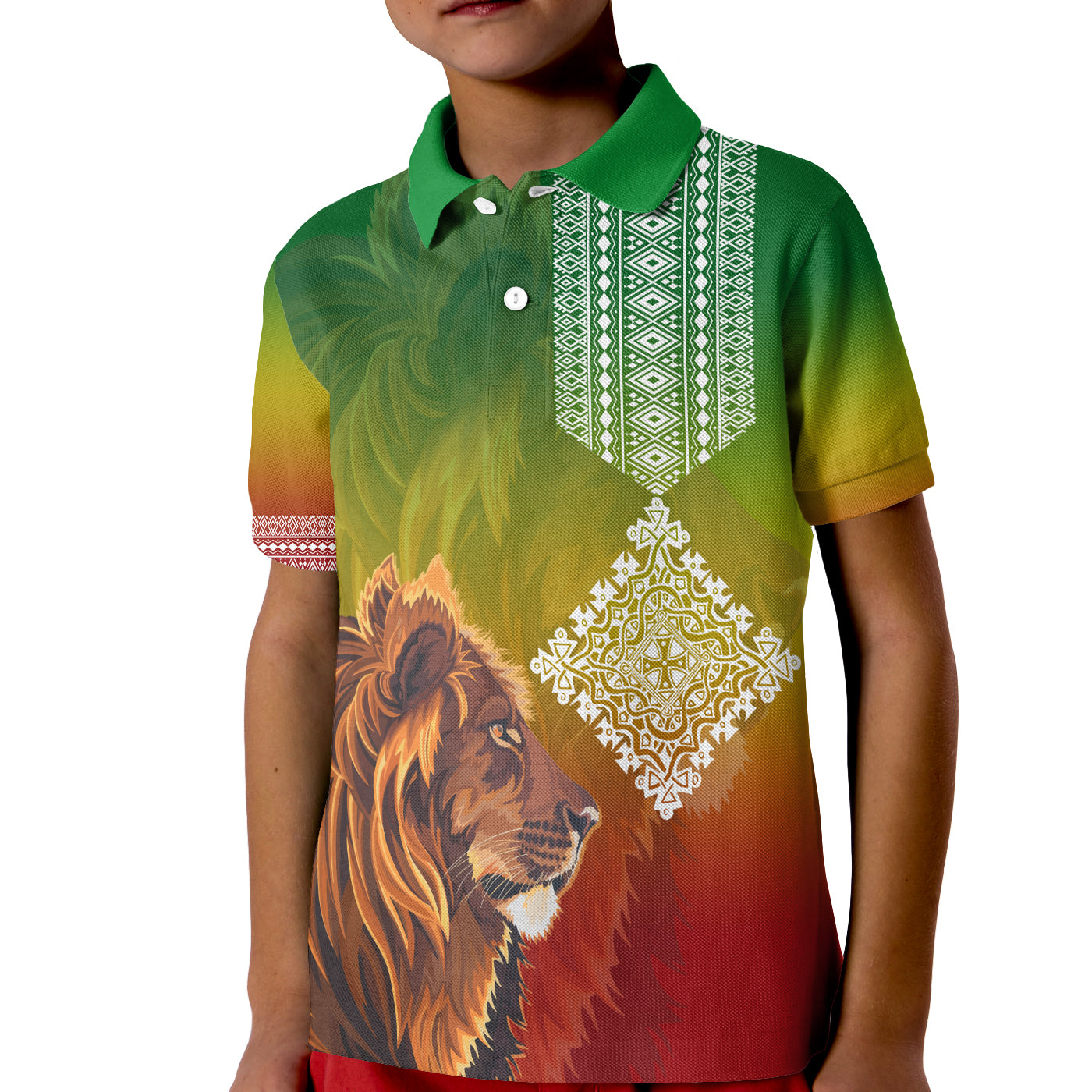 (Custom Personalised) Ethiopia Lion Of Judah Kid Polo Shirt Ethiopia Flag Gradient Lt7