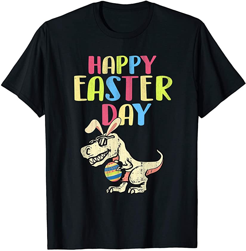 Dinosaur Bunny Ear Egg Happy Easter Day Outfit Boys Girls T-Shirt