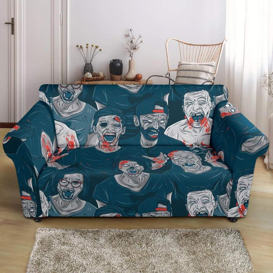 Zombie Halloween Pattern Print Loveseat Cover