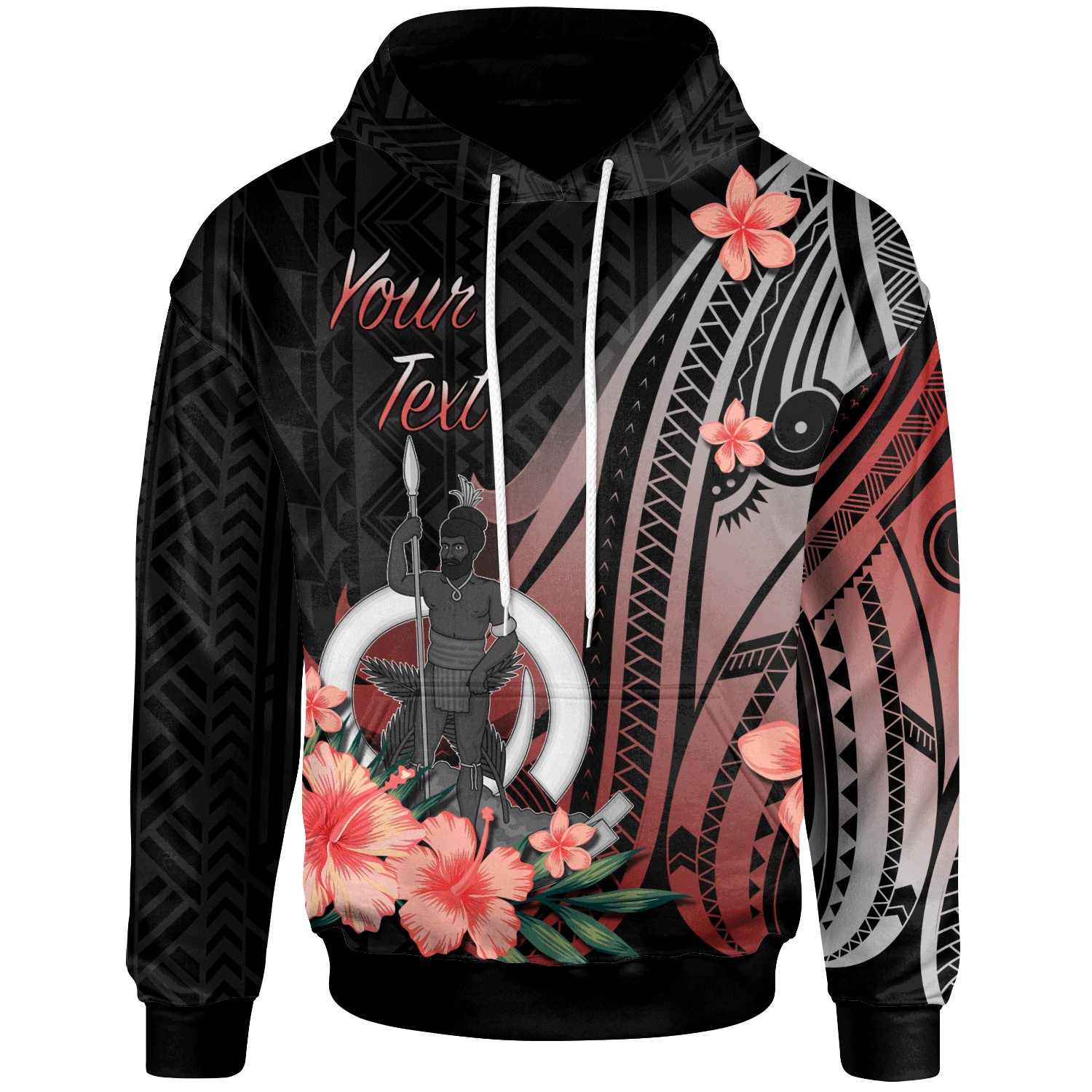 Vanuatu Personalised Custom Hoodie –  Red Polynesian Hibiscus Pattern Style – BN27